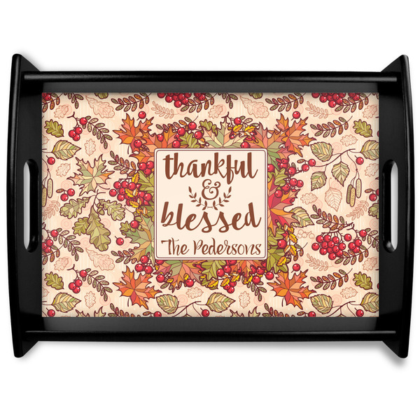 Custom Thankful & Blessed Black Wooden Tray - Large (Personalized)