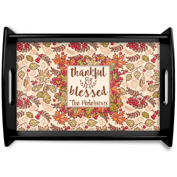 Custom Thankful & Blessed Black Wooden Tray - Small (Personalized)