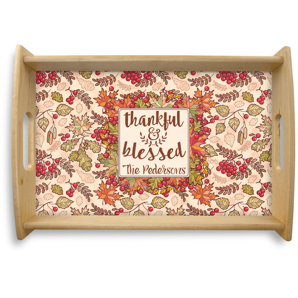 Custom Thankful & Blessed Natural Wooden Tray - Small (Personalized)