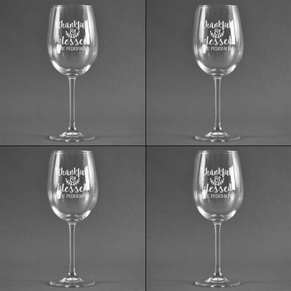 Thanksgiving Quotes and Sayings Set of Four Personalized Wineglasses (Approval)