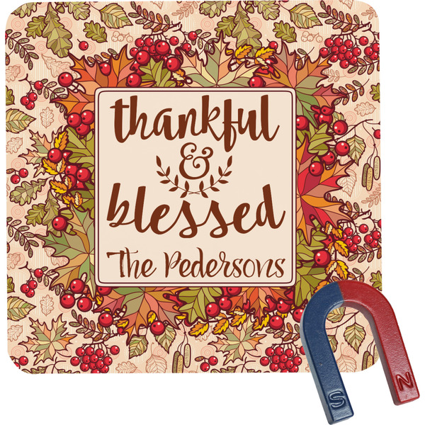 Custom Thankful & Blessed Square Fridge Magnet (Personalized)