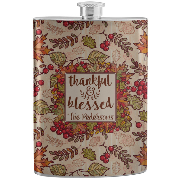 Custom Thankful & Blessed Stainless Steel Flask (Personalized)