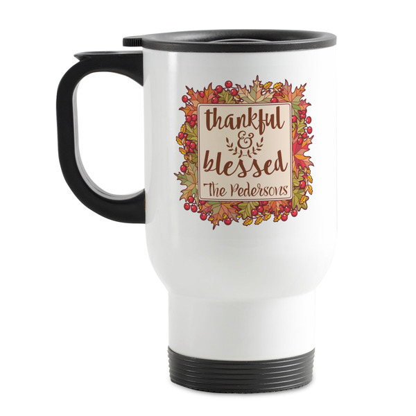 Custom Thankful & Blessed Stainless Steel Travel Mug with Handle