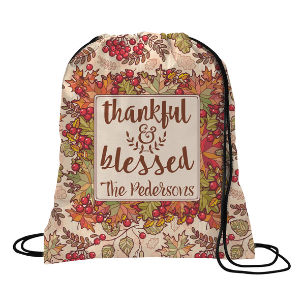 Custom Thankful & Blessed Drawstring Backpack - Medium (Personalized)