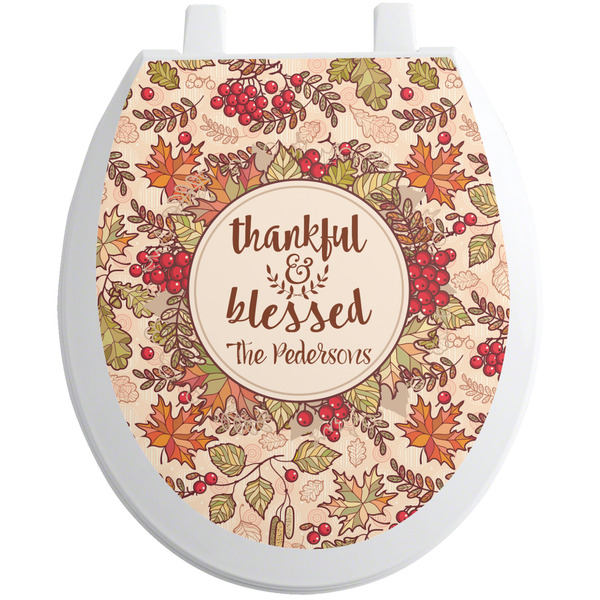 Custom Thankful & Blessed Toilet Seat Decal - Round (Personalized)
