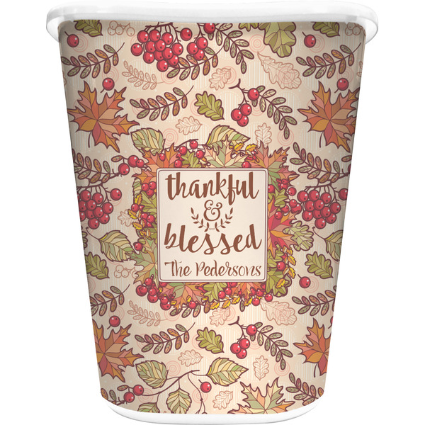 Custom Thankful & Blessed Waste Basket - Double Sided (White) (Personalized)
