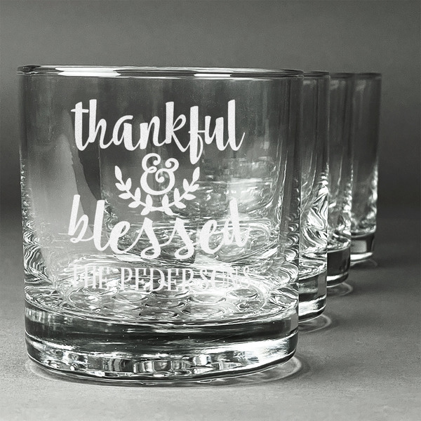 Custom Thankful & Blessed Whiskey Glasses (Set of 4) (Personalized)