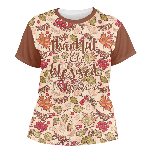Custom Thankful & Blessed Women's Crew T-Shirt - Large (Personalized)