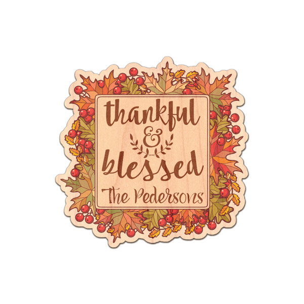 Custom Thankful & Blessed Genuine Maple or Cherry Wood Sticker (Personalized)