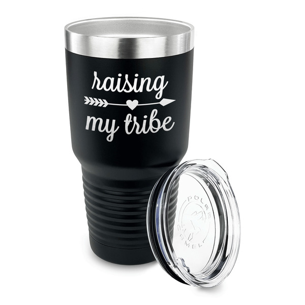 Tribe Quotes 30 oz Stainless Steel Ringneck Tumblers - Black - LID OFF