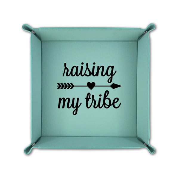 Tribe Quotes 6" x 6" Teal Leatherette Snap Up Tray - FOLDED UP