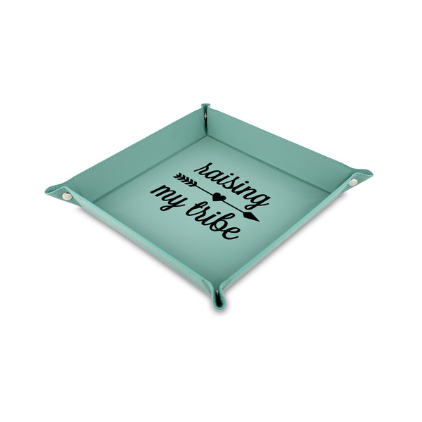 Custom Tribe Quotes 6" x 6" Teal Faux Leather Valet Tray