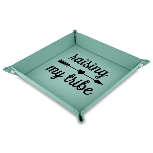 Custom Tribe Quotes 9" x 9" Teal Faux Leather Valet Tray