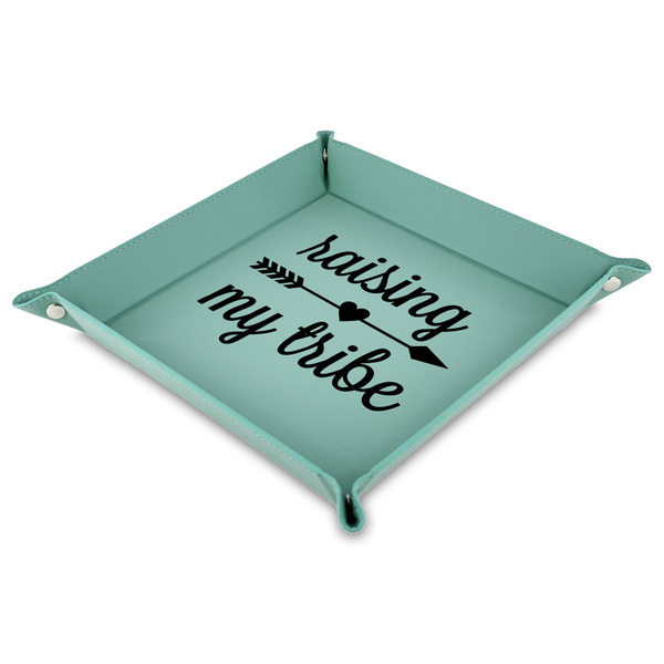 Custom Tribe Quotes Faux Leather Dice Tray - 9" x 9"  - Teal
