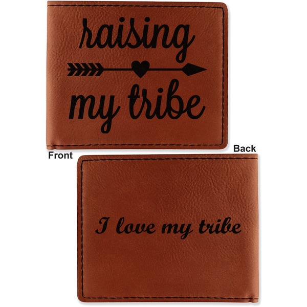 Tribe Quotes Cognac Leatherette Bifold Wallets - Front and Back
