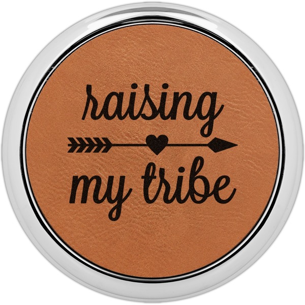 Custom Tribe Quotes Leatherette Round Coaster w/ Silver Edge - Single or Set
