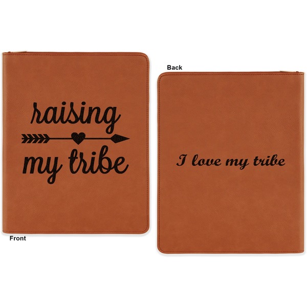 Tribe Quotes Cognac Leatherette Zipper Portfolios with Notepad - Double Sided - Apvl