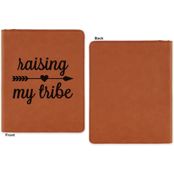 Tribe Quotes Cognac Leatherette Zipper Portfolios with Notepad - Single Sided - Apvl