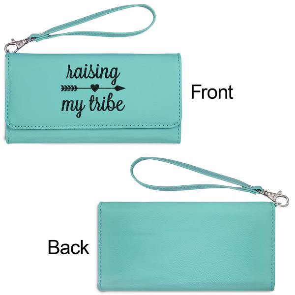 Tribe Quotes Ladies Wallets - Faux Leather - Teal - Front & Back View