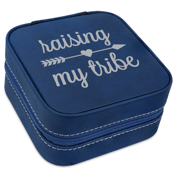Custom Tribe Quotes Travel Jewelry Box - Navy Blue Leather