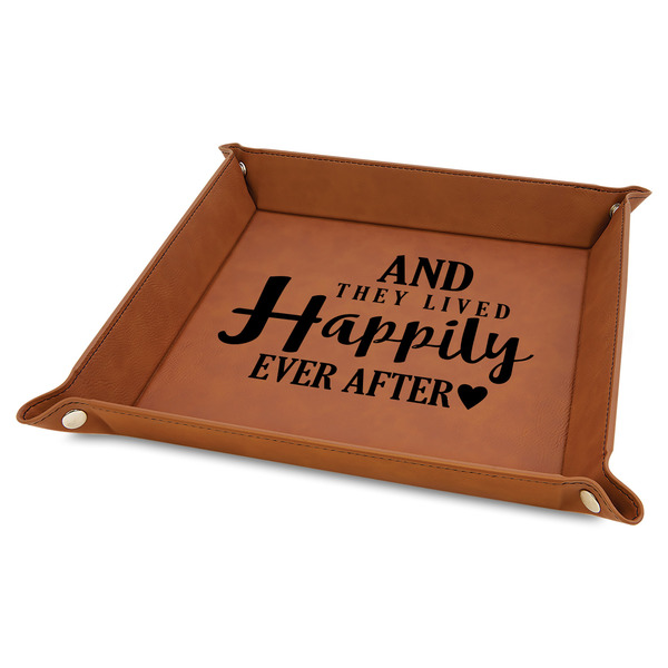 Custom Wedding Quotes and Sayings Faux Leather Dice Tray - 9" x 9" - Rawhide