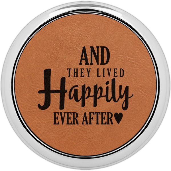 Custom Wedding Quotes and Sayings Leatherette Round Coaster w/ Silver Edge