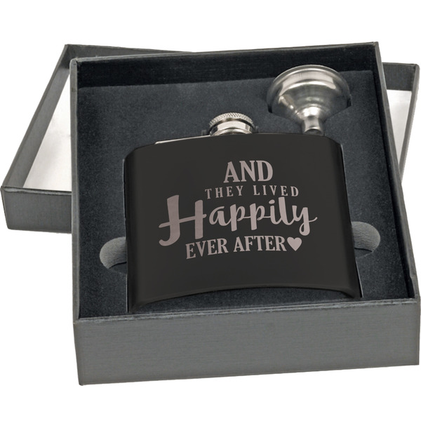 Wedding Quotes and Sayings Engraved Black Flask Gift Set
