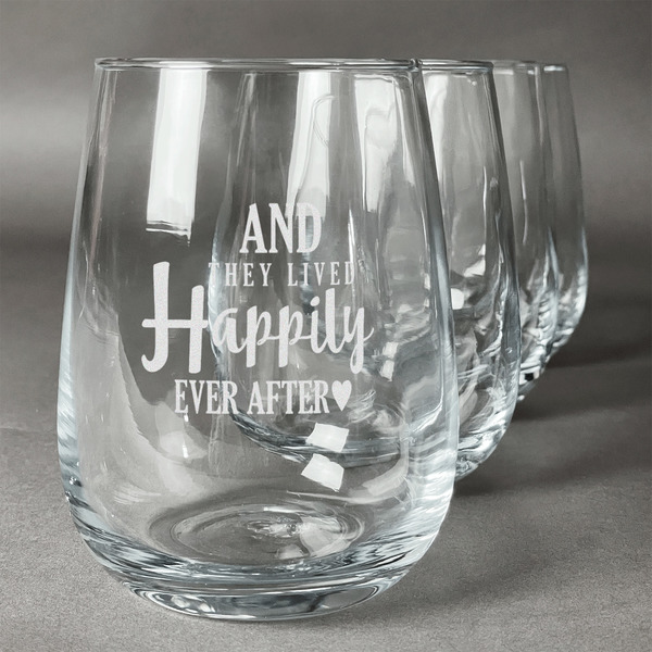 Custom Wedding Quotes and Sayings Stemless Wine Glasses (Set of 4)