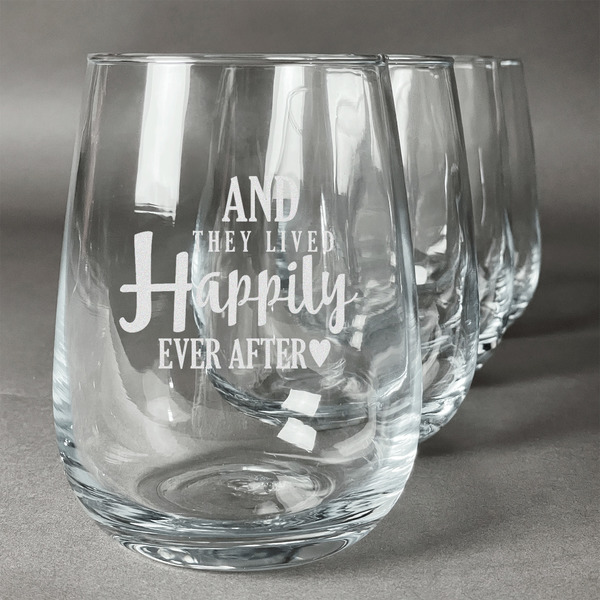 Custom Wedding Quotes and Sayings Stemless Wine Glasses (Set of 4)