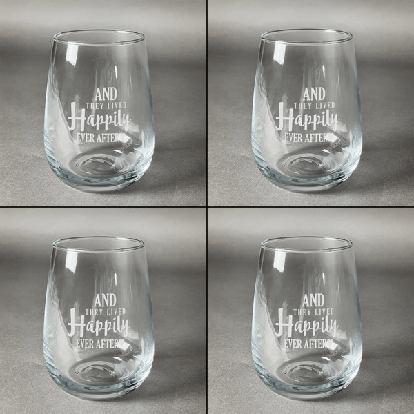 Wedding Quotes and Sayings Set of Four Personalized Stemless Wineglasses (Approval)