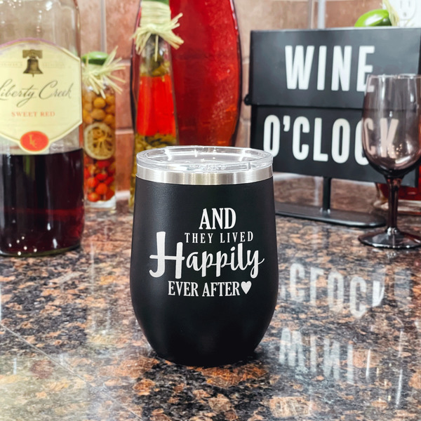 Wedding Quotes and Sayings Stainless Wine Tumblers - Black - Single Sided - In Context