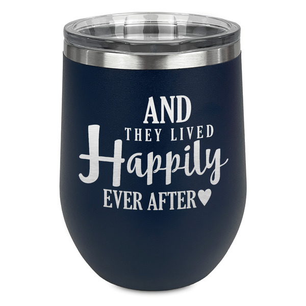 Custom Wedding Quotes and Sayings Stemless Stainless Steel Wine Tumbler - Navy - Single Sided