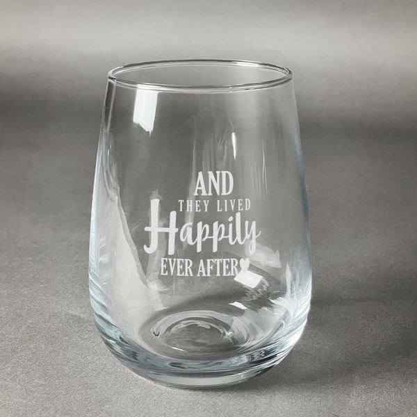 Custom Wedding Quotes and Sayings Stemless Wine Glass (Single)