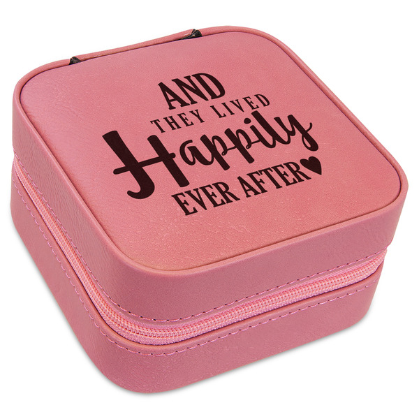 Custom Wedding Quotes and Sayings Travel Jewelry Boxes - Pink Leather