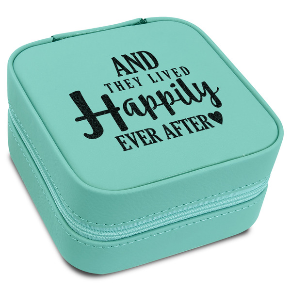 Custom Wedding Quotes and Sayings Travel Jewelry Box - Teal Leather