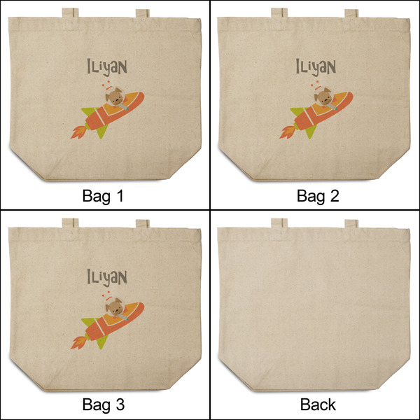 Space Explorer 3 Reusable Cotton Grocery Bags - Front & Back View