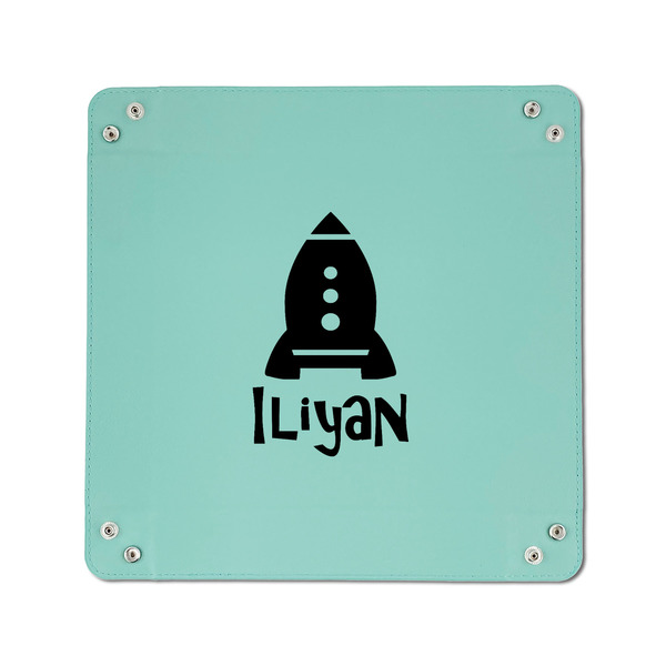Space Explorer 6" x 6" Teal Leatherette Snap Up Tray - APPROVAL