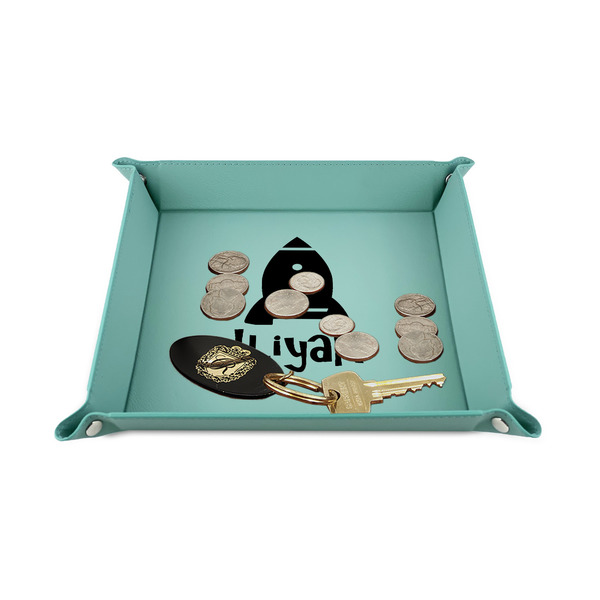 Space Explorer 6" x 6" Teal Leatherette Snap Up Tray - STYLED