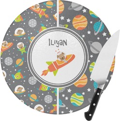 Space Explorer Round Glass Cutting Board - Small (Personalized)