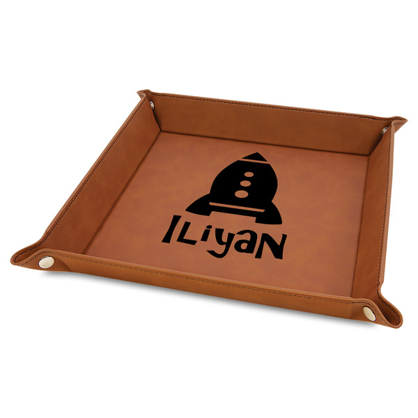 Custom Space Explorer 9" x 9" Leather Valet Tray w/ Name or Text