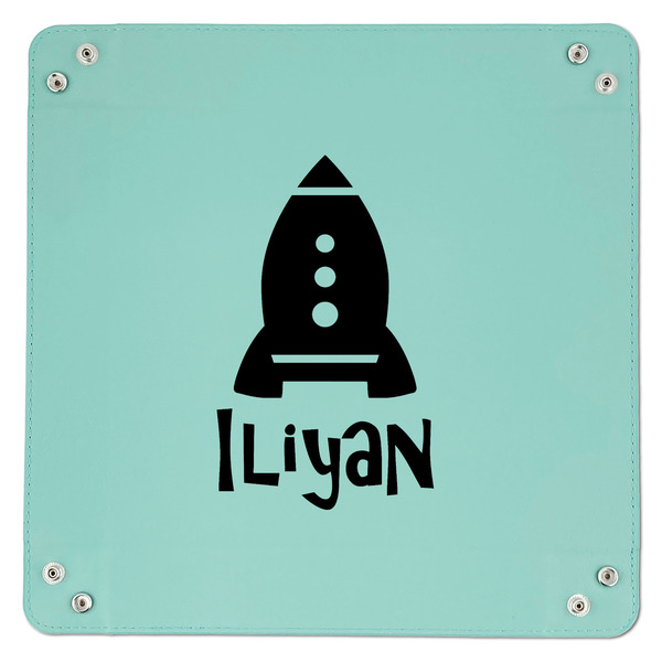 Space Explorer 9" x 9" Teal Leatherette Snap Up Tray - APPROVAL