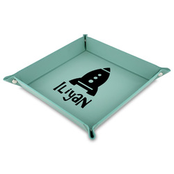 Space Explorer 9" x 9" Teal Faux Leather Valet Tray (Personalized)