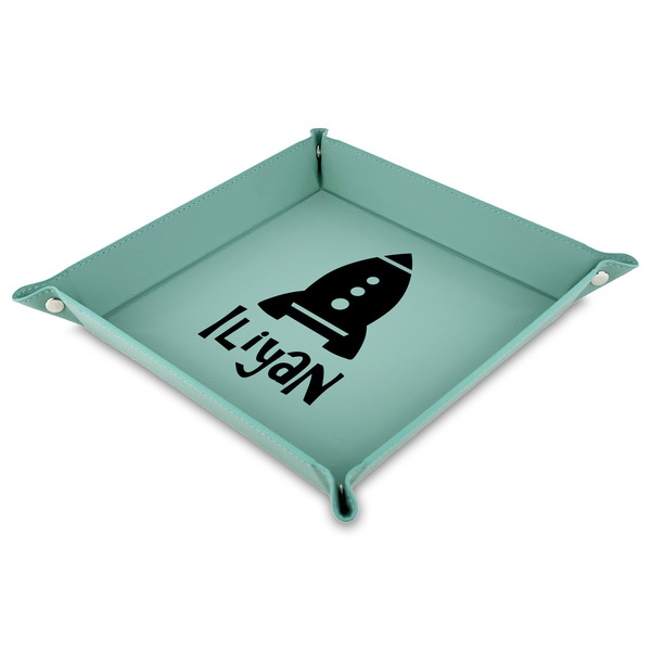 Custom Space Explorer Faux Leather Dice Tray - 9" x 9"  - Teal (Personalized)