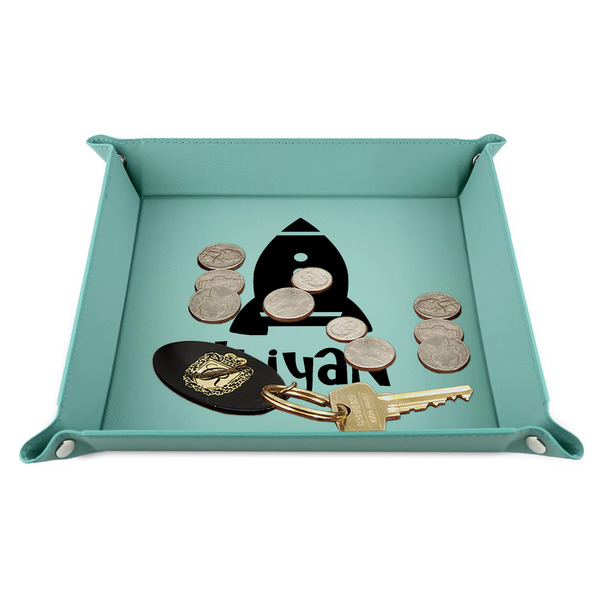Space Explorer 9" x 9" Teal Leatherette Snap Up Tray - STYLED