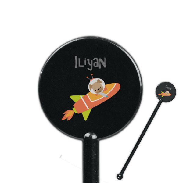 Custom Space Explorer 5.5" Round Plastic Stir Sticks - Black - Single Sided (Personalized)