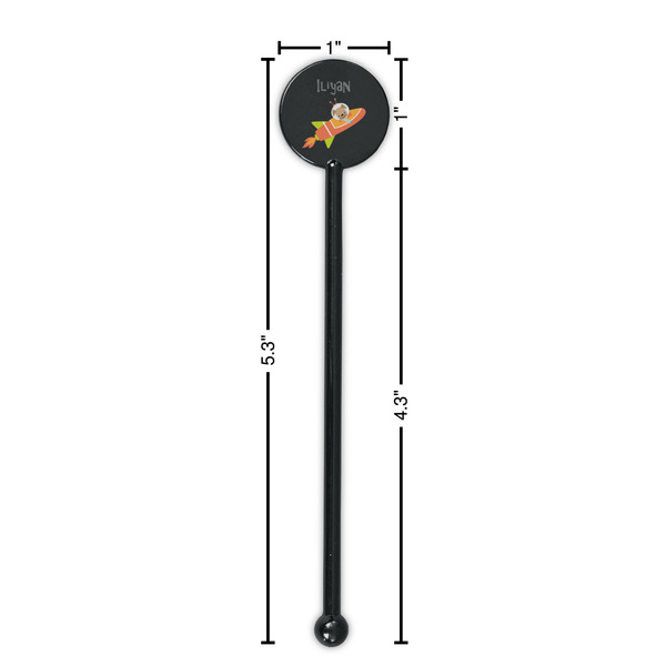 Space Explorer Black Plastic 5.5" Stir Stick - Round - Dimensions