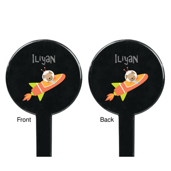 Space Explorer Black Plastic 7" Stir Stick - Double Sided - Round - Front & Back