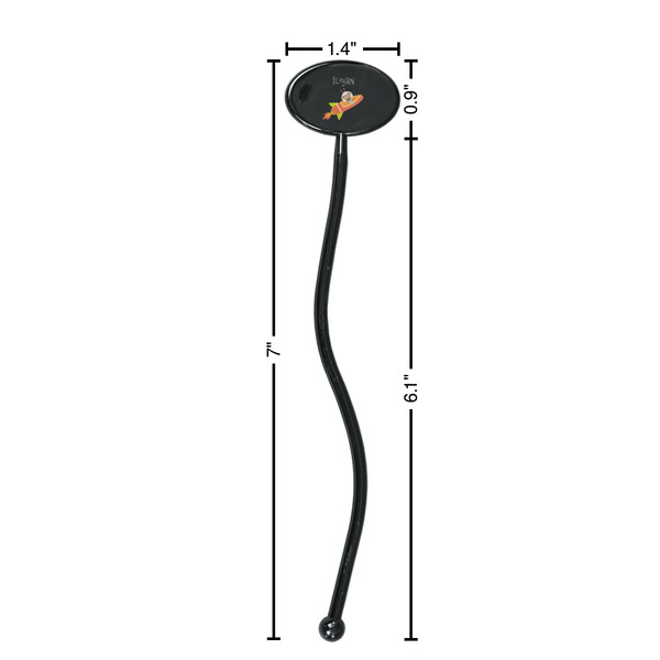 Space Explorer Black Plastic 7" Stir Stick - Oval - Dimensions