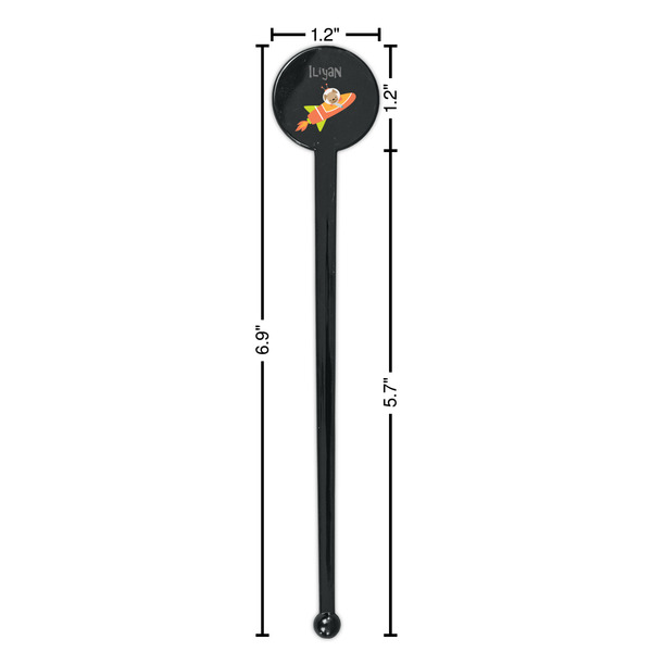 Space Explorer Black Plastic 7" Stir Stick - Round - Dimensions