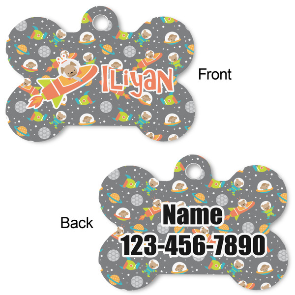 Space Explorer Bone Shaped Dog Tag - Front & Back